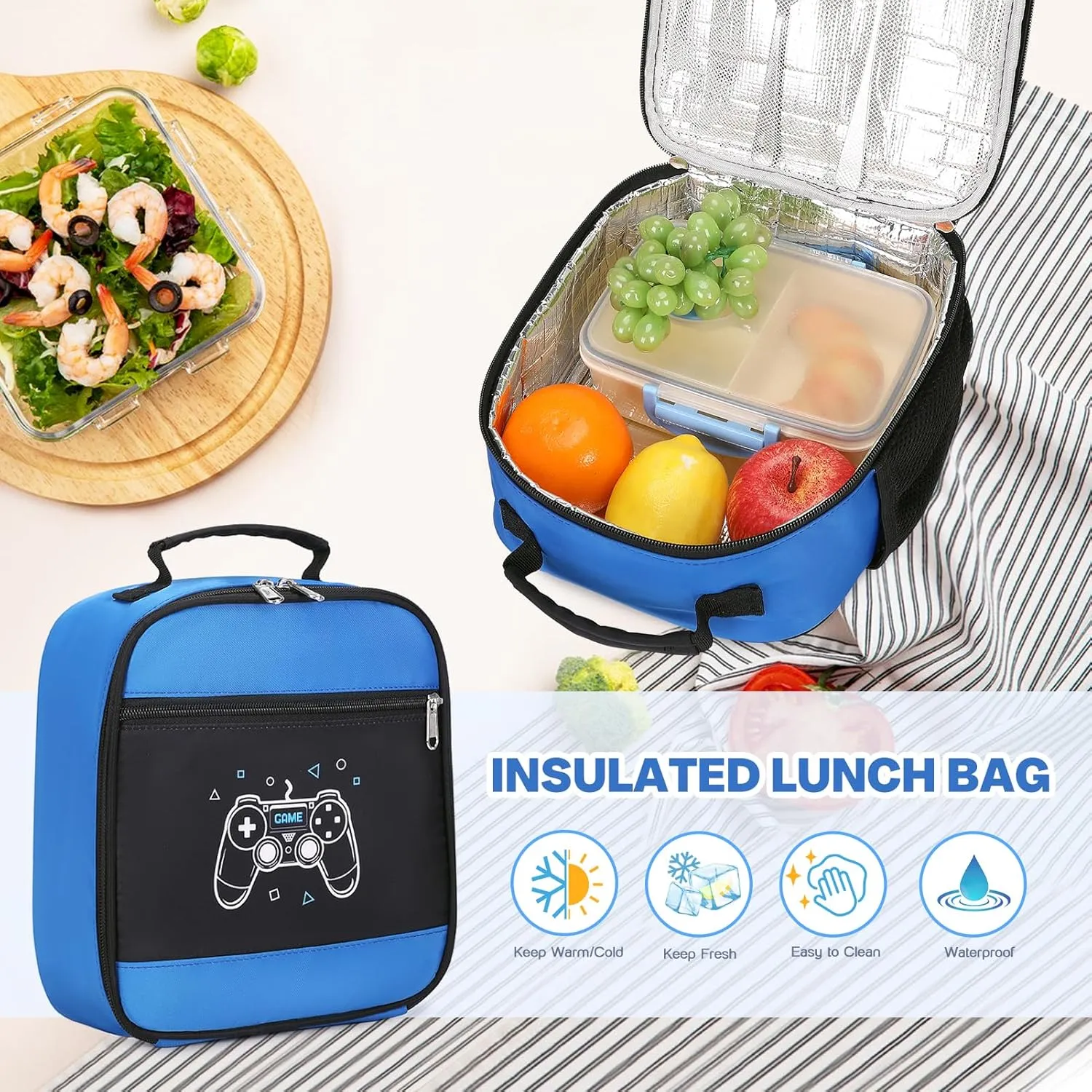 3PCS Boys Backpack, Kids Backpack for Boys with Lunch Box Pencil Case, Cool Gamer Schoolbag Book Bags for Kindergarten Elementary Middle School