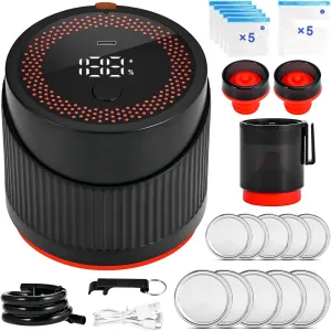 4-In-1 Electric Mason Jar Vacuum Sealer Kit for Mason Jars, Red Wine Bottles, Vacuum Bags, Lunch Boxes, Automatic Stop Can Sealer Machine for 3.4” / 2.75” Wide & Regular Mouth Mason Jar
