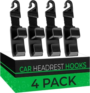 4 Pack Car Seat Headrest Hooks by Lebogner - Strong and Durable Backseat Headrest Hanger Storage for Handbags, Purses, Coats, and Grocery Bags, Universal Vehicle Car Seat Back Headrest Bottle Holder