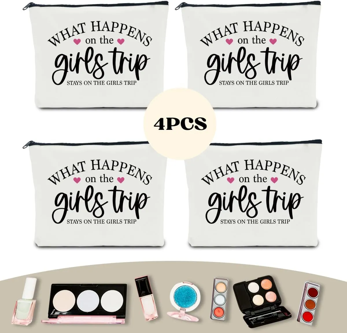 4 Pcs Girls Weekend Gifts for Women & Girls Trip Favors Makeup Bag Cosmetic Bag Bestie Gifts Weekend Bag Coin Purse for Female Lady Girl Daughter Coworker Travel Vacation Christmas Birthday
