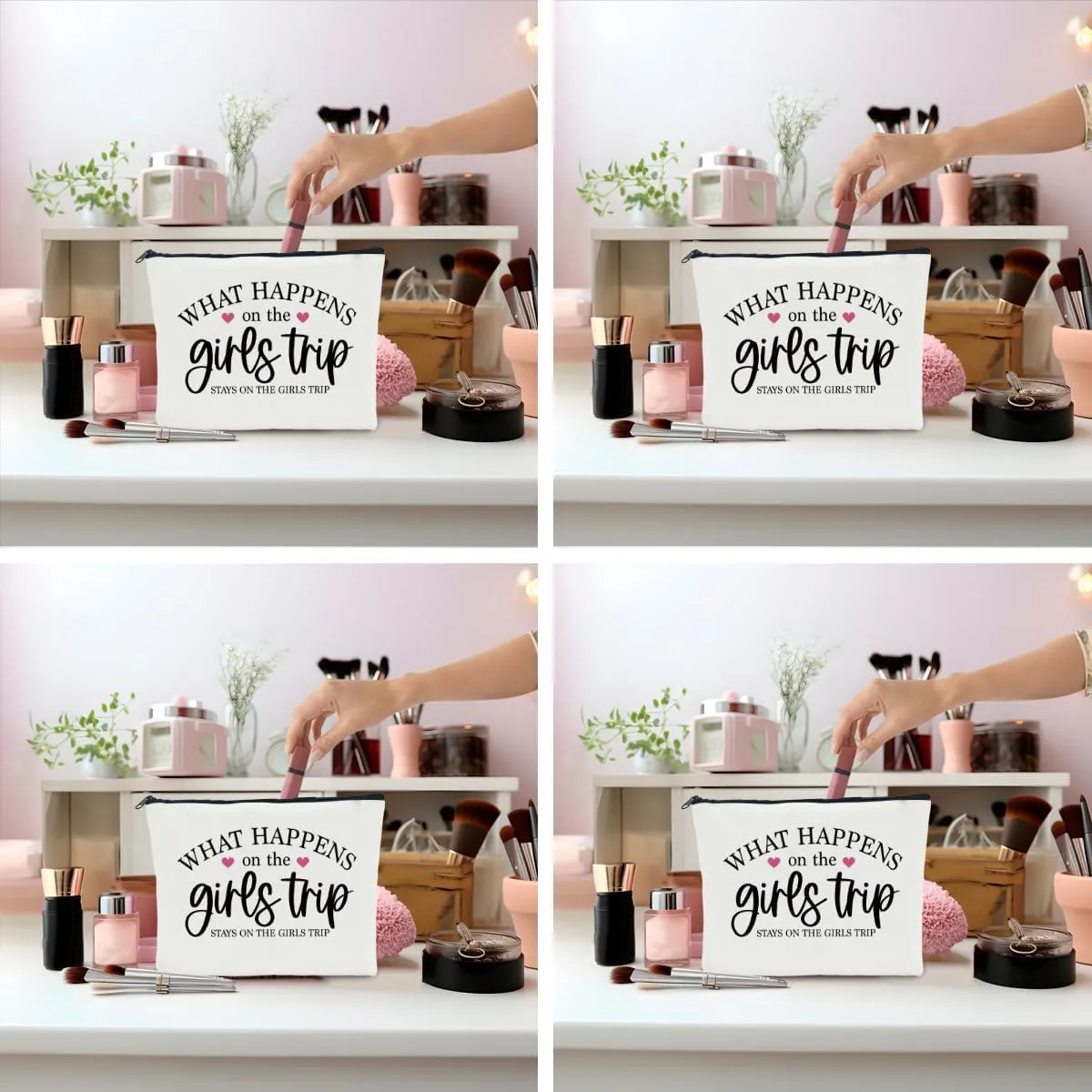 4 Pcs Girls Weekend Gifts for Women & Girls Trip Favors Makeup Bag Cosmetic Bag Bestie Gifts Weekend Bag Coin Purse for Female Lady Girl Daughter Coworker Travel Vacation Christmas Birthday