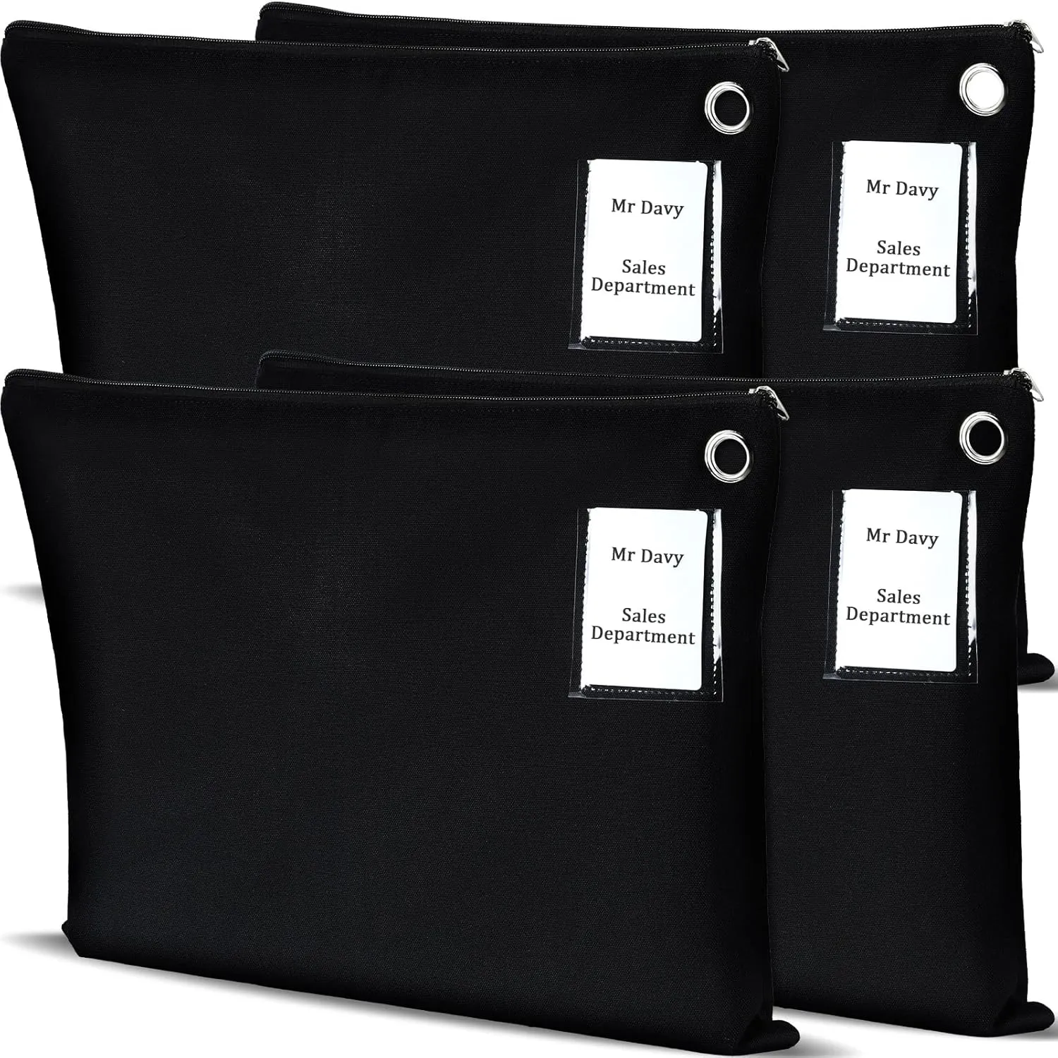 4 Pcs Interoffice Mailer Canvas Transit Sack Zipper Bag 18" x 14" Large Zipper Pouch with Grommet Interoffice Mail Bag (Black)