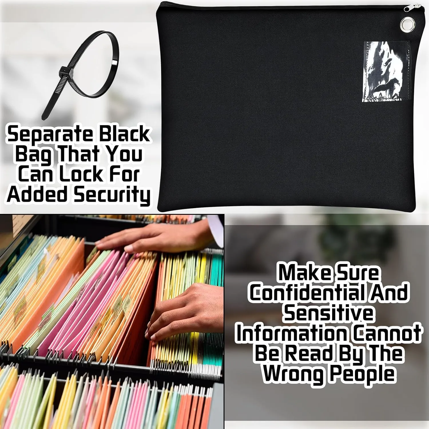 4 Pcs Interoffice Mailer Canvas Transit Sack Zipper Bag 18" x 14" Large Zipper Pouch with Grommet Interoffice Mail Bag (Black)