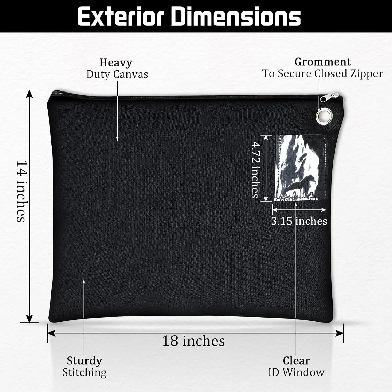 4 Pcs Interoffice Mailer Canvas Transit Sack Zipper Bag 18" x 14" Large Zipper Pouch with Grommet Interoffice Mail Bag (Black)