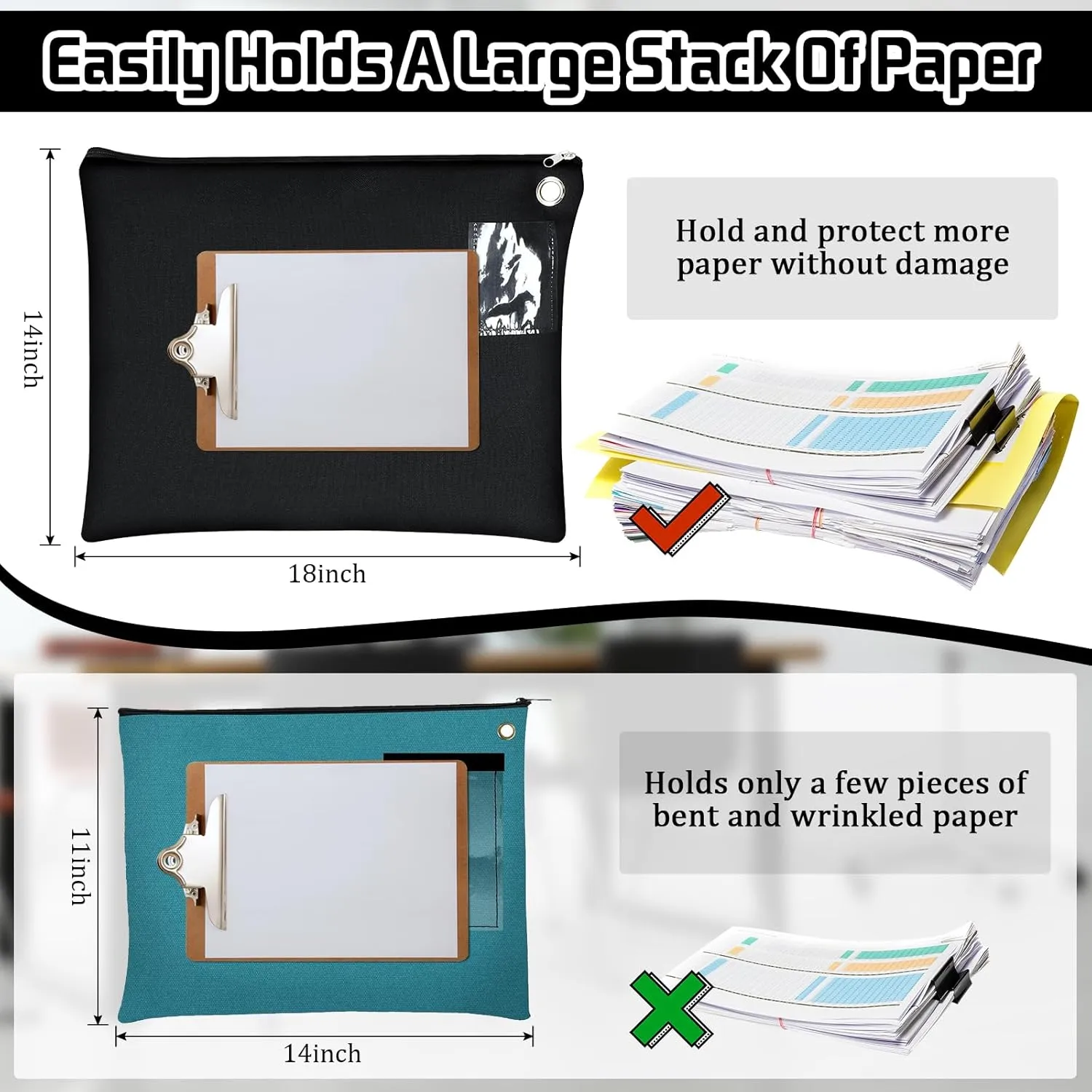 4 Pcs Interoffice Mailer Canvas Transit Sack Zipper Bag 18" x 14" Large Zipper Pouch with Grommet Interoffice Mail Bag (Black)