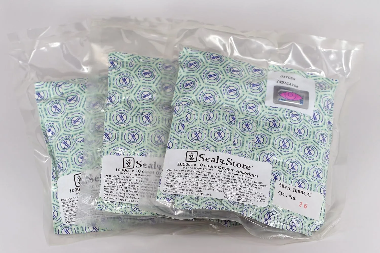 (40) 1,000cc Oxygen Absorbers OxyFree w OxyEye in (2) Bags of 20 Each for Dehydrated, Freeze Dried, and Long Term Food Storage