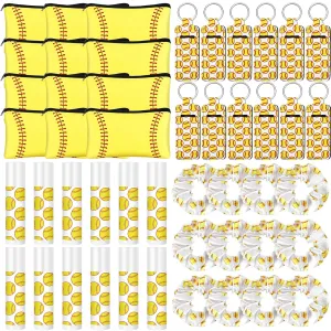 48 Pcs Softball Team Gifts Include 12 Makeup Bags, 12 Hair Scrunchies, 12 Lip Balms, 12 Lip Balm Holders for Softball Players, Girl Sports Team Accessories
