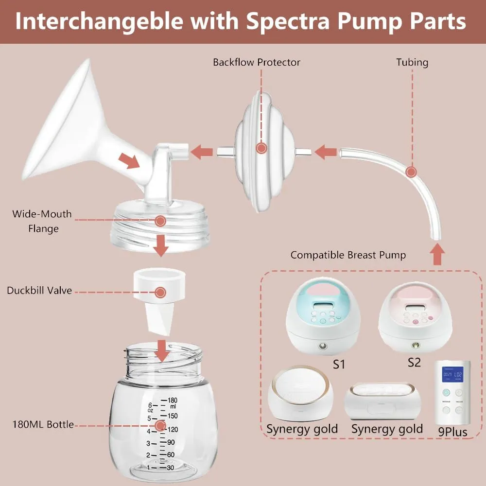 4pcs Breast Pump Collection Bottles for Spectra S2 S1 9 Plus Motif Luna Breast Pumps, 6.oz 180ml Reusable Wide Neck Bottles with Collar and Sealing Disc, Replace for Spectra Bottle