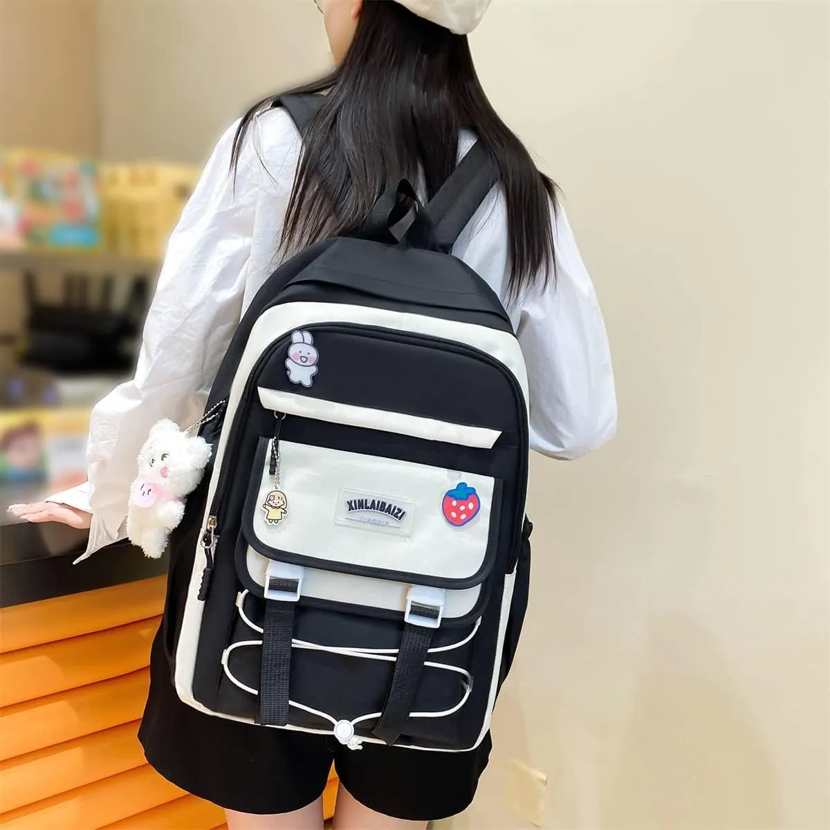 4Pcs Kawaii Backpack Set for Teens Girl Cute School Bag Combo Set Aesthetic Backpack with Pendant Pins Accessories