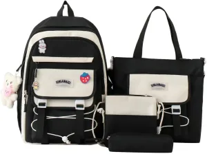 4Pcs Kawaii Backpack Set for Teens Girl Cute School Bag Combo Set Aesthetic Backpack with Pendant Pins Accessories