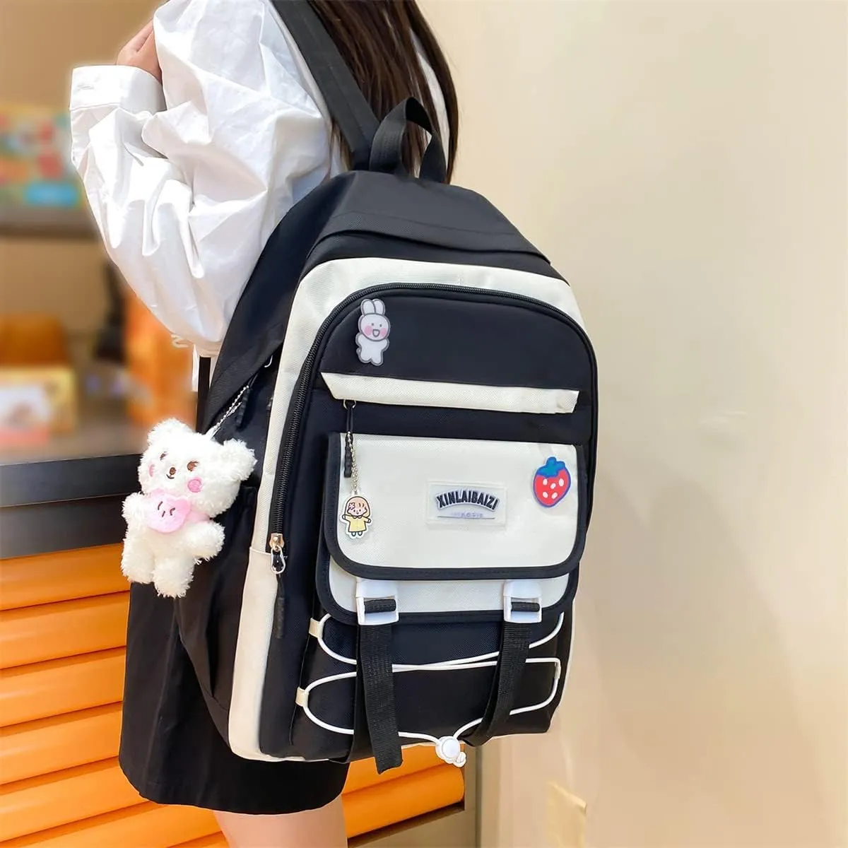 4Pcs Kawaii Backpack Set for Teens Girl Cute School Bag Combo Set Aesthetic Backpack with Pendant Pins Accessories