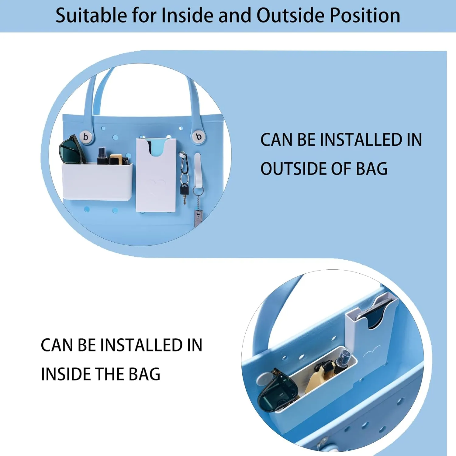 4PCS Organizer Holder for Bogg Bag, Accessories for Bogg Bags, Phone Holder compatible with Bogg Bag Original, Accessories for Bogg Bags, White