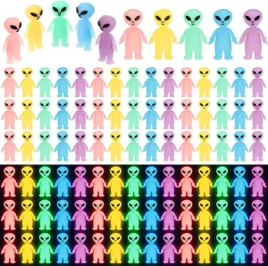 50 Colorful Mini Alien Figures Glow in The Dark Small Little Tiny Aliens Figurine for Space Party Favors Prank Rubber Easter Toys Bulk Gifts for Easter Goodie Bag Filler Piñata Stuffers