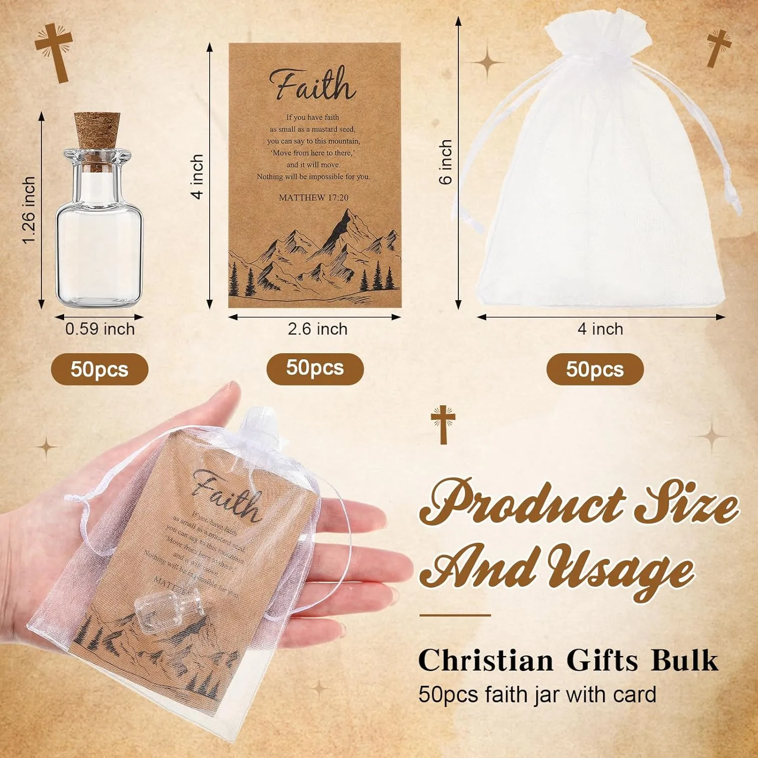 50 Pack Faith Gifts for Women Christian Gifts Bulk Church Gift Baptism Gift Religious Gift Inspirational Gifts For Women Men Church Wedding Favor(Square Style)