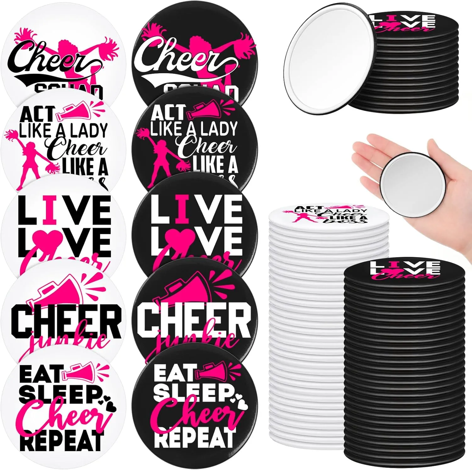 50 Pcs Cheer Gifts Bulk for Team Cheerleader Compact Mirror Bulk Pocket Mirror Cheerleader Party Favors 2.68 Inch Portable Makeup Mirrors for Cheer Team(Rose Red)