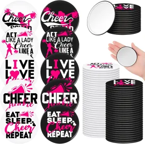 50 Pcs Cheer Gifts Bulk for Team Cheerleader Compact Mirror Bulk Pocket Mirror Cheerleader Party Favors 2.68 Inch Portable Makeup Mirrors for Cheer Team(Rose Red)