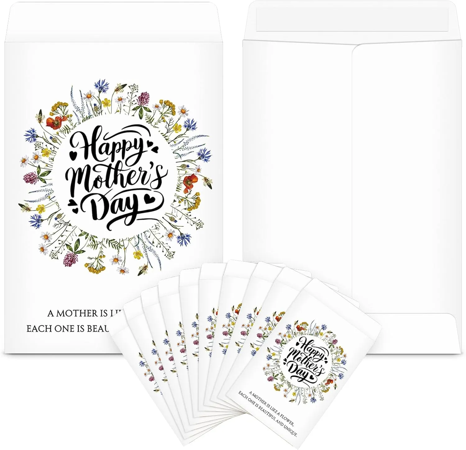 50 Pcs Mother's Day Seed Packets Self Adhesive Empty Wildflower Envelopes Happy Mother's Day Gift Mini Organizer for Mom Holiday Theme Party Favors, No Seeds