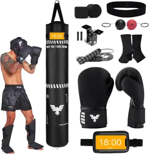 6 Ft Tall Muay Thai Punching Bag Set - Heavy Bag, Training Gloves, Hand Wraps for Kickboxing Heavy Bag, MMA 100 Lbs Bag (Unfilled)