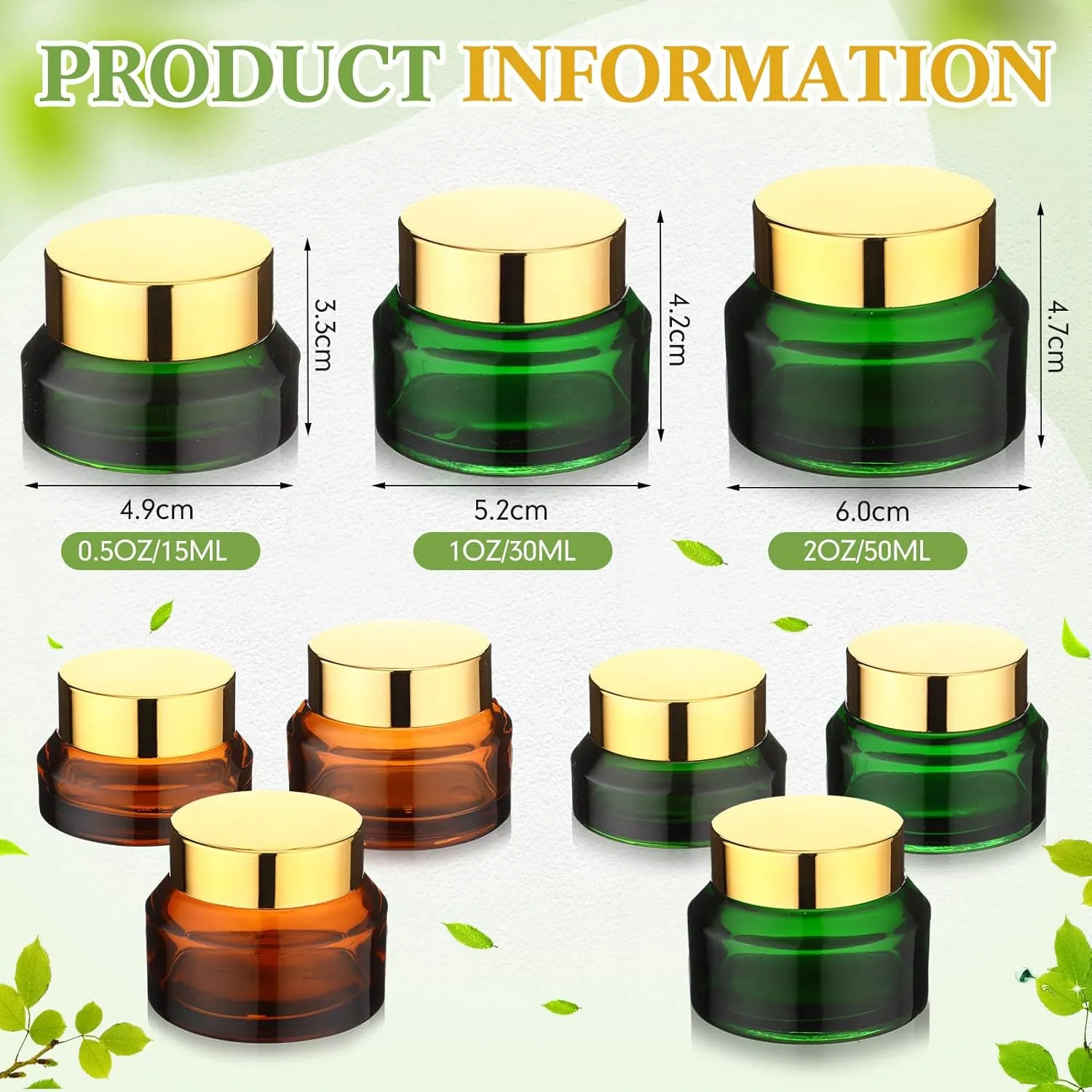 6 Pcs 0.5/1/ 2 oz Glass Jar with Lids Travel Size Containers for Toiletries Round Cosmetic Jars with Inner Travel Accessories for Storing Lip, Body Scrub, Lotion, Bath Salts(Amber,Black)