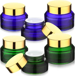 6 Pcs 0.5/1/ 2 oz Glass Jar with Lids Travel Size Containers for Toiletries Round Cosmetic Jars with Inner Travel Accessories for Storing Lip, Body Scrub, Lotion, Bath Salts(Green, Blue)