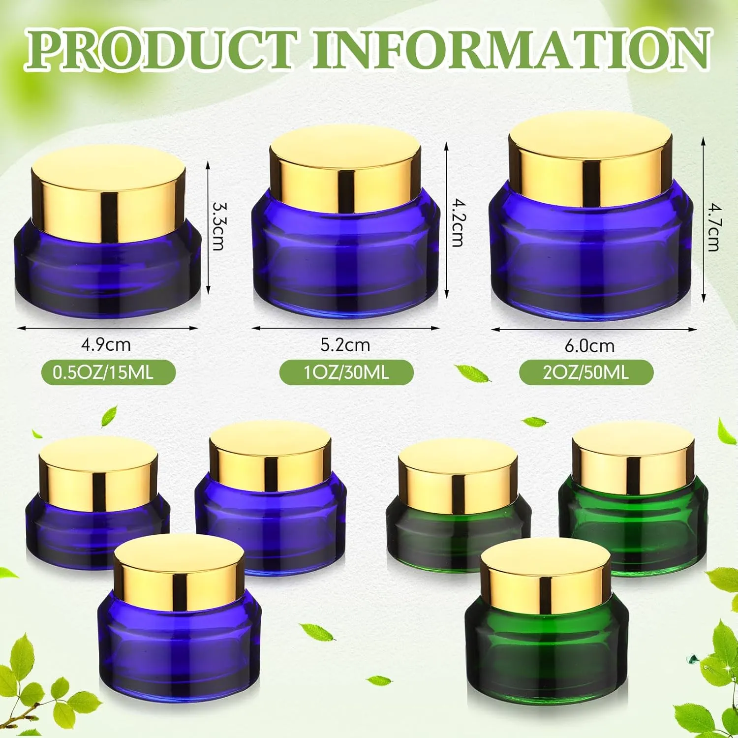 6 Pcs 0.5/1/ 2 oz Glass Jar with Lids Travel Size Containers for Toiletries Round Cosmetic Jars with Inner Travel Accessories for Storing Lip, Body Scrub, Lotion, Bath Salts(Green, Blue)