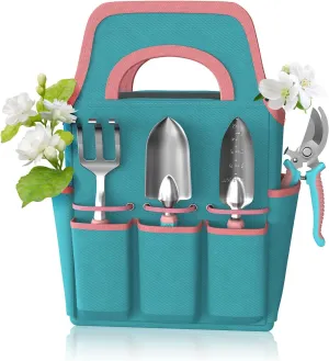 6 Pcs Garden Tool Set, Gardening Hand Tools Aluminum Alloy Starter Kit with Garden Bag, Heavy Duty Outdoor Tool Set with Ergonomic Handle, Gardening Gifts (No Flower Pattern)