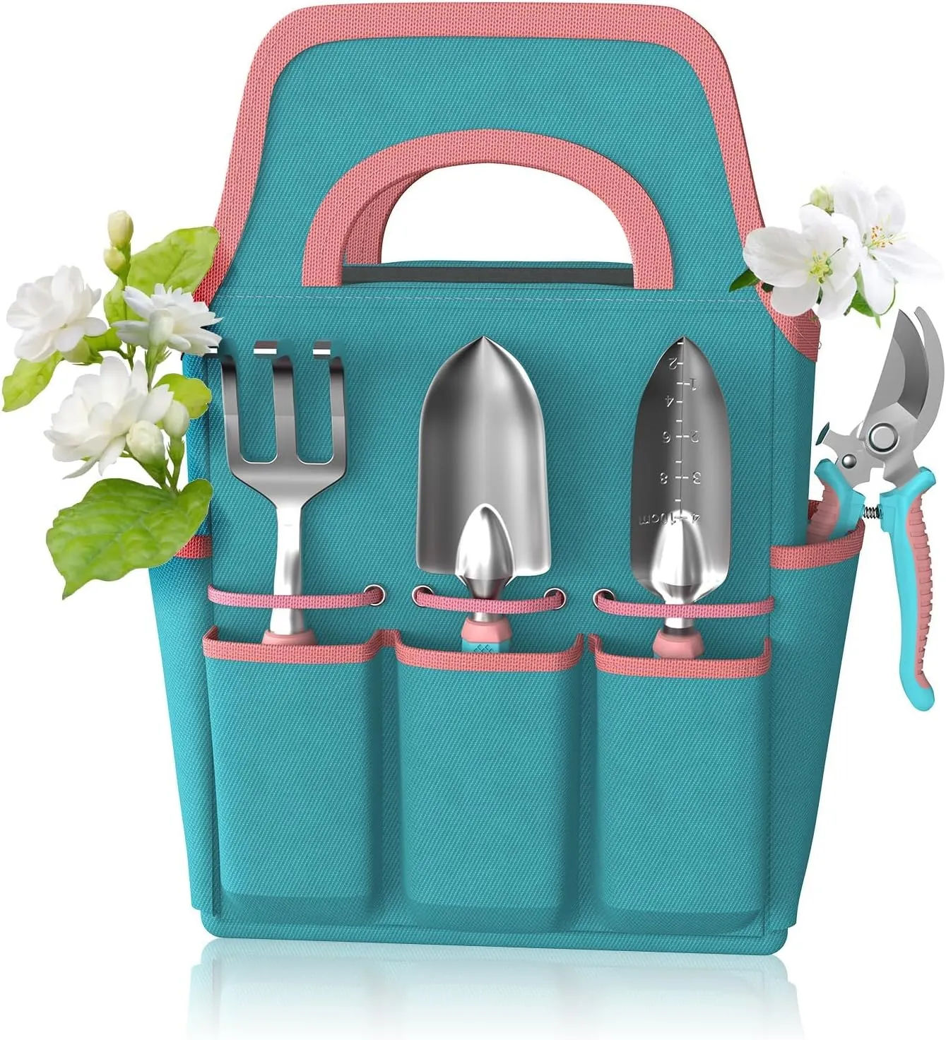 6 Pcs Garden Tool Set, Gardening Hand Tools Aluminum Alloy Starter Kit with Garden Bag, Heavy Duty Outdoor Tool Set with Ergonomic Handle, Gardening Gifts (No Flower Pattern)