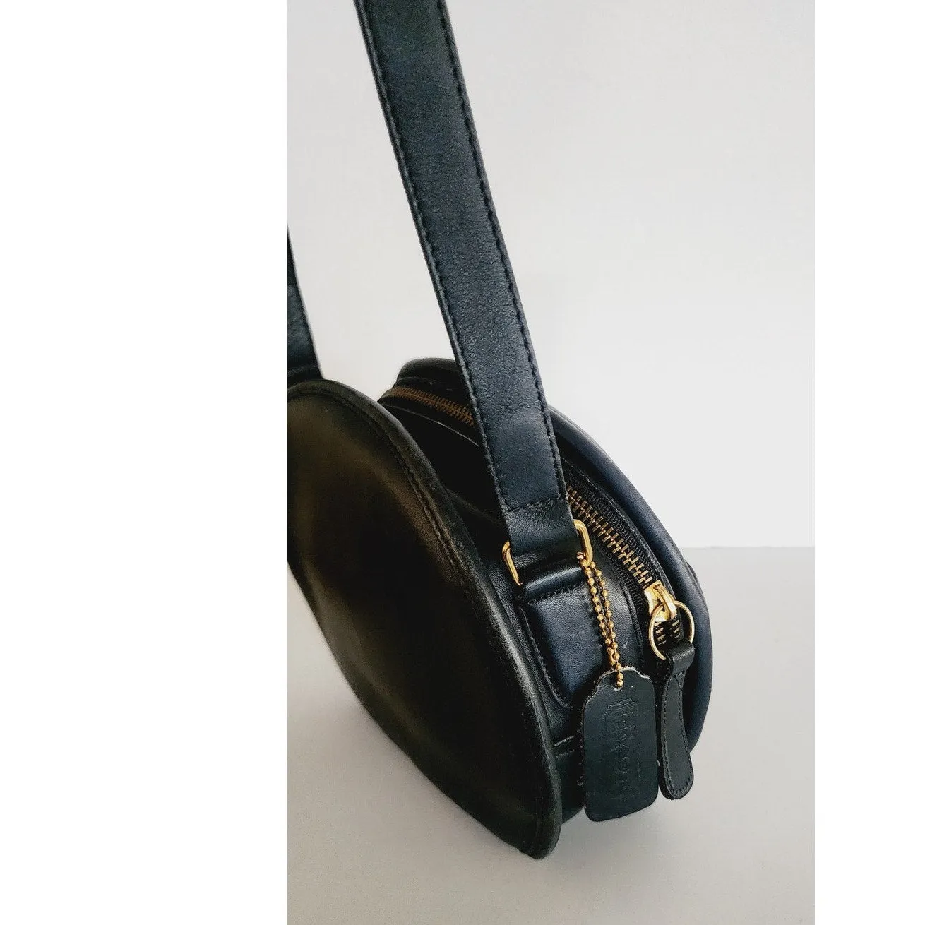 90s COACH Black Leather Shoulder Bag Canteen Mini Chester