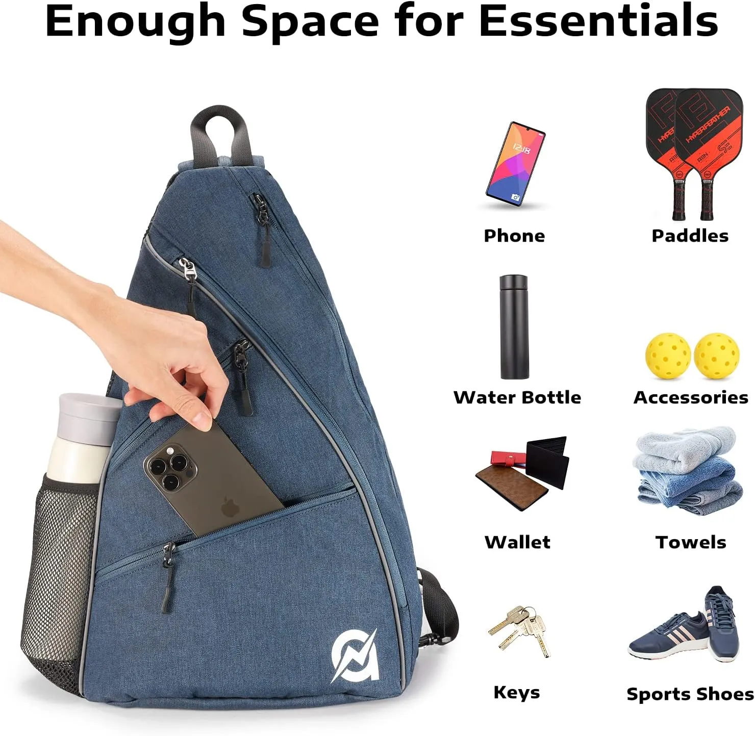 A11N SPORTS Pickleball Bag, Reversible Crossbody Sling Bag/Backpack for Women Men