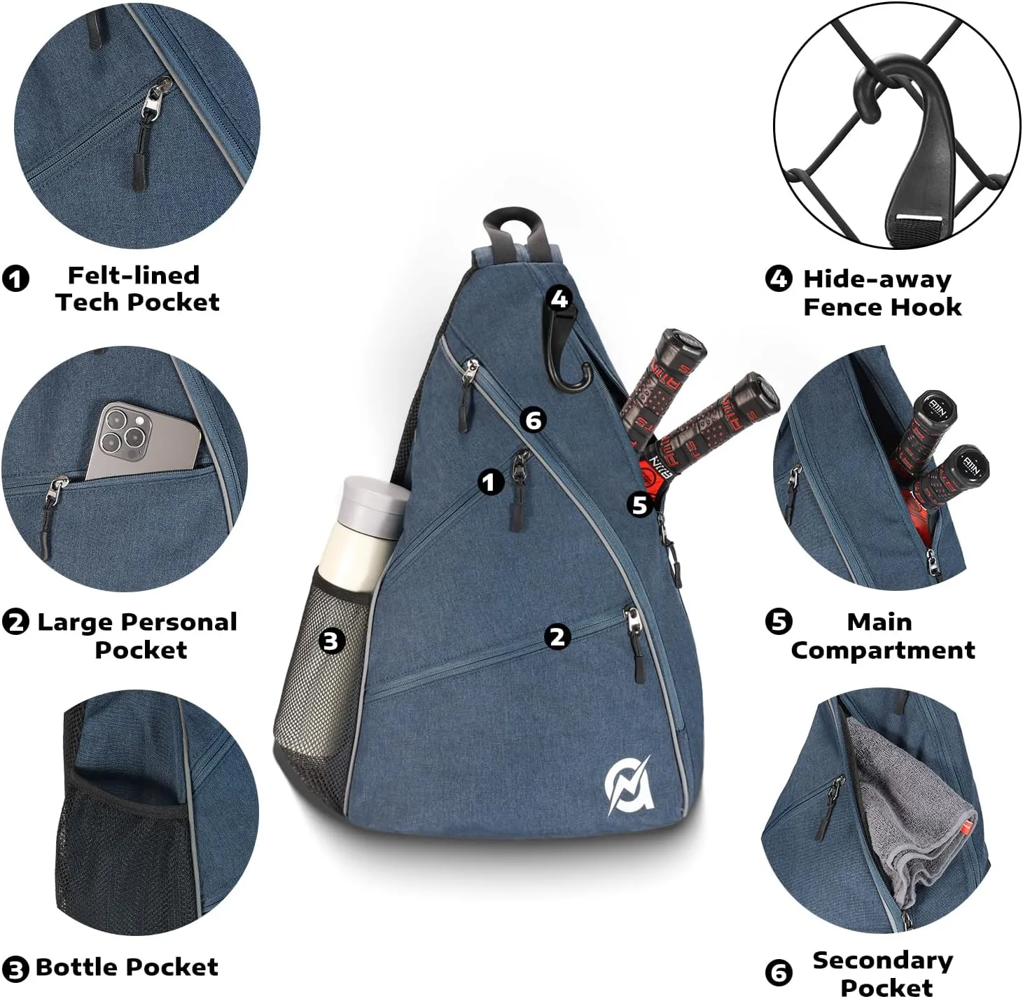 A11N SPORTS Pickleball Bag, Reversible Crossbody Sling Bag/Backpack for Women Men
