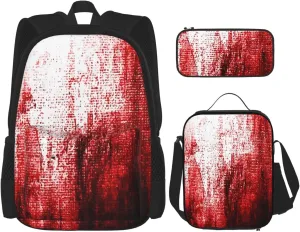 Abstract Bloody Multifunctional Pocket Backpack Crossbody Lunch Bag Pencil Case 3Pcs Set Large Capacity Backpack