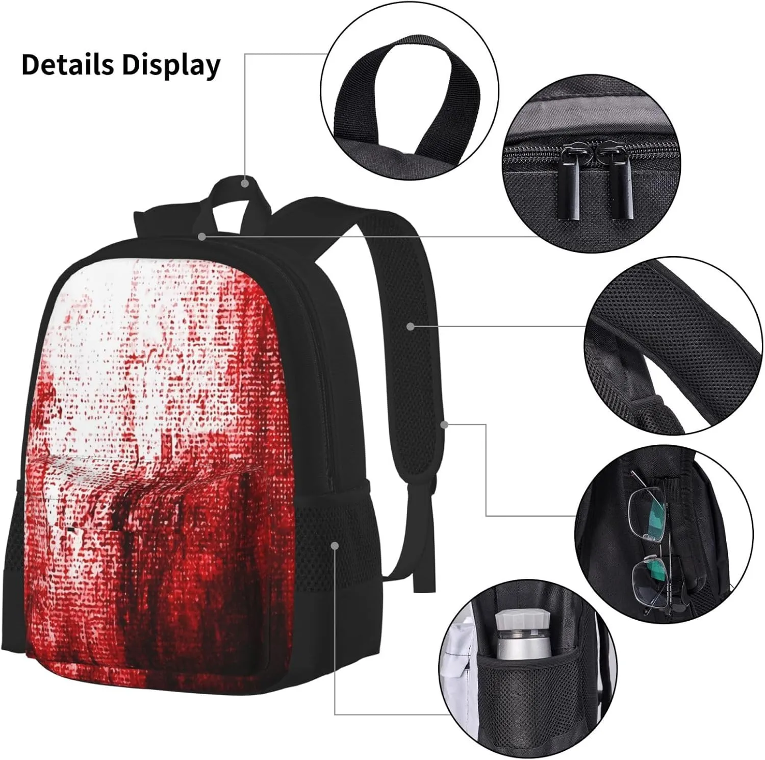 Abstract Bloody Multifunctional Pocket Backpack Crossbody Lunch Bag Pencil Case 3Pcs Set Large Capacity Backpack