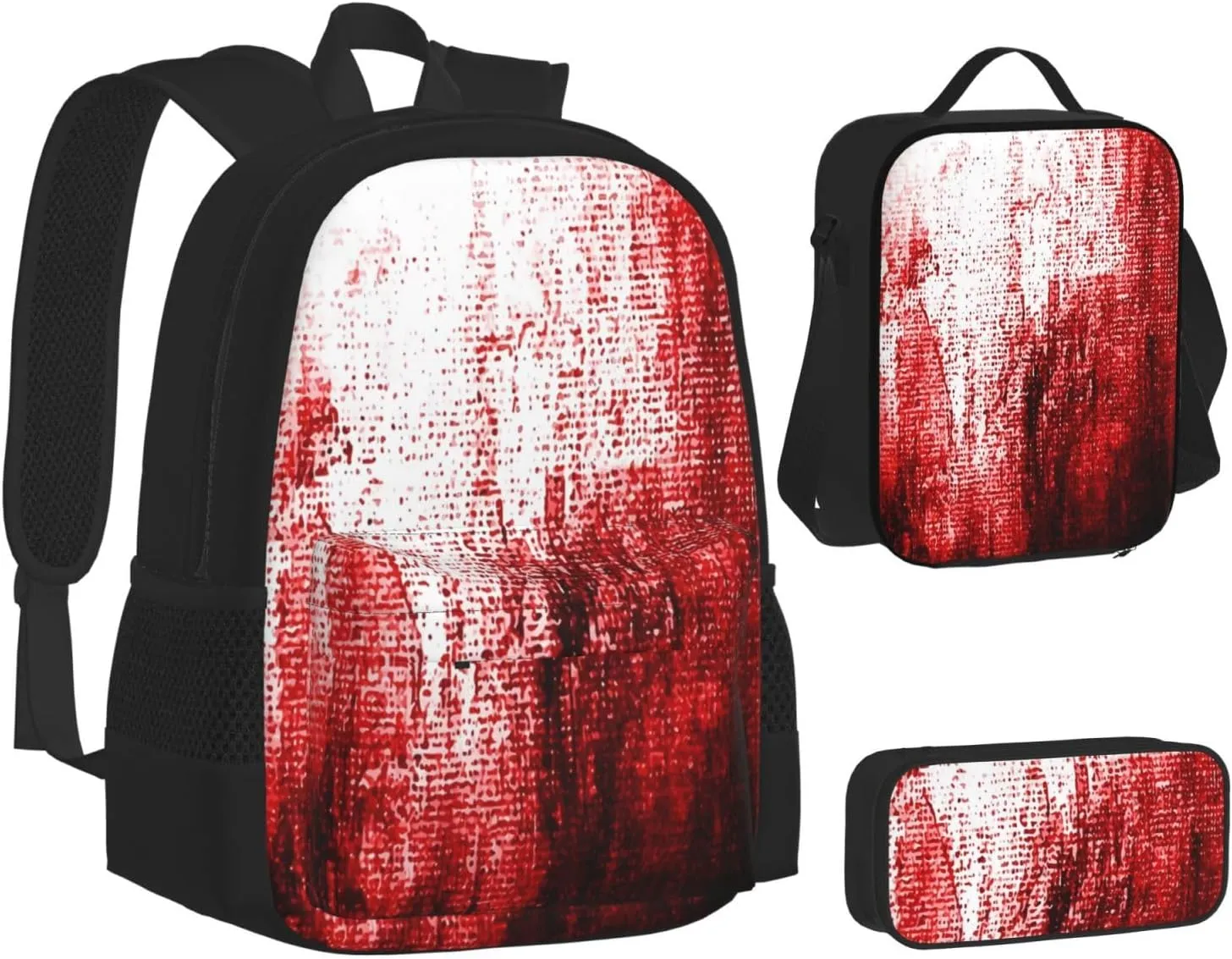 Abstract Bloody Multifunctional Pocket Backpack Crossbody Lunch Bag Pencil Case 3Pcs Set Large Capacity Backpack