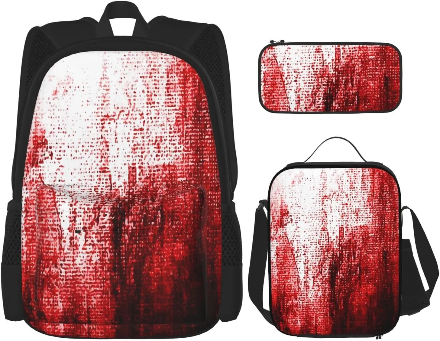 Abstract Bloody Multifunctional Pocket Backpack Crossbody Lunch Bag Pencil Case 3Pcs Set Large Capacity Backpack