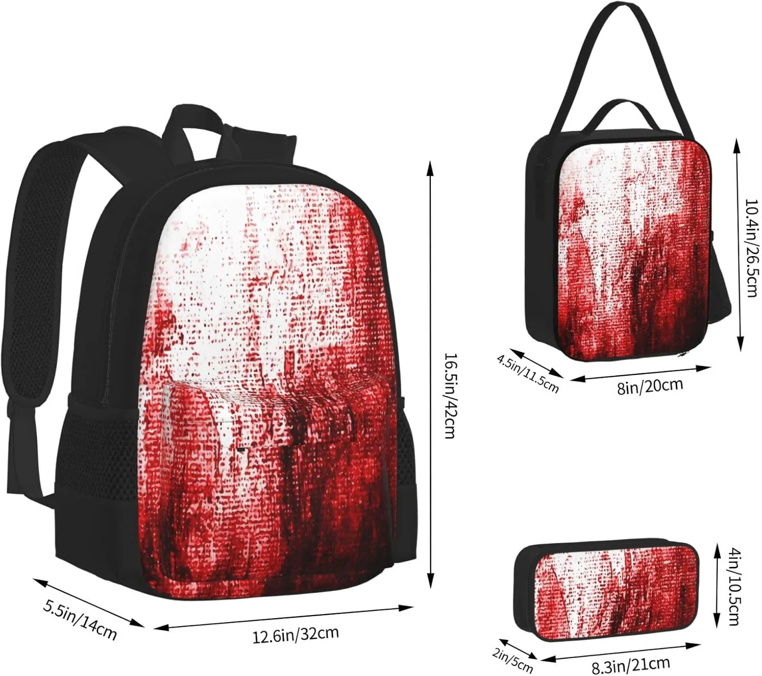 Abstract Bloody Multifunctional Pocket Backpack Crossbody Lunch Bag Pencil Case 3Pcs Set Large Capacity Backpack