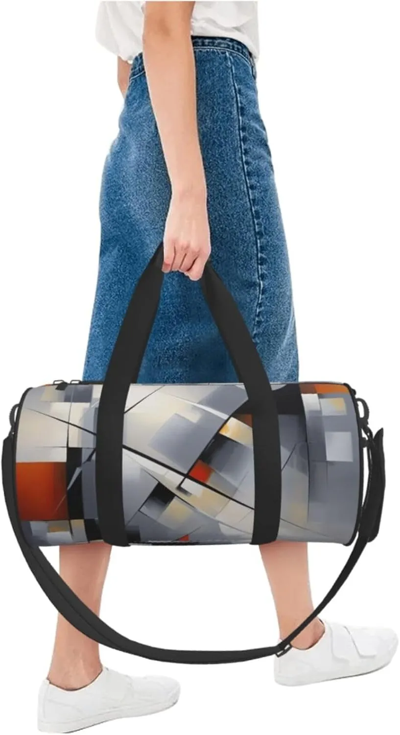 Abstract Gray Printed Travel Bag,Round Personal Item Storage bag,Foldie Duffel Bag for Traveling Vacation,Fitness,Sports
