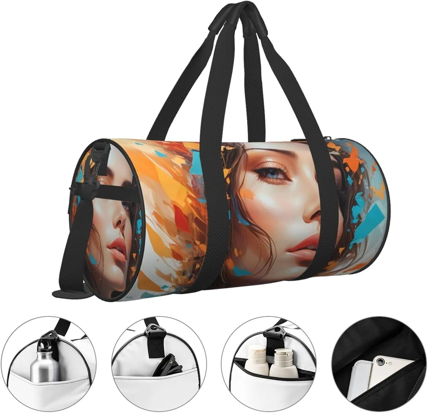 Abstract Whispers Printed Travel Bag,Round Personal Item Storage bag,Foldie Duffel Bag for Traveling Vacation,Fitness,Sports