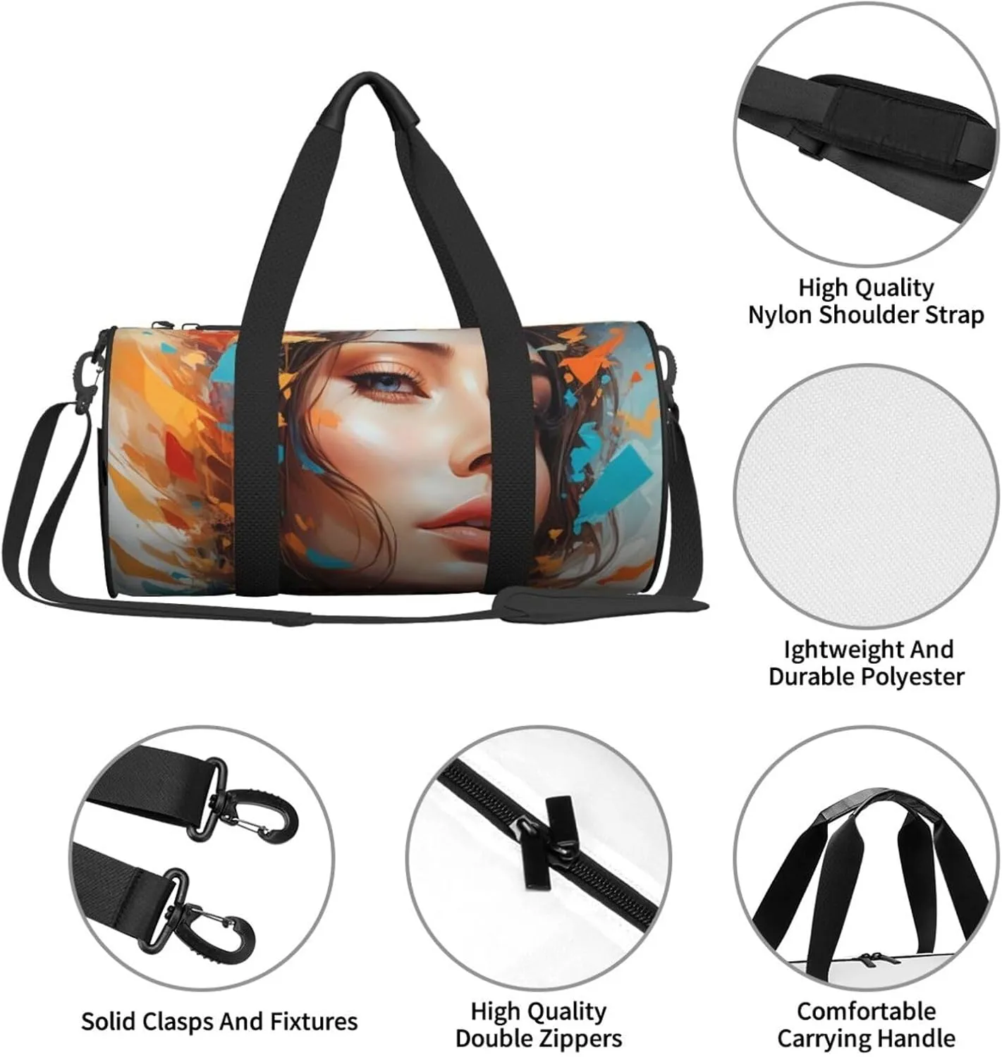 Abstract Whispers Printed Travel Bag,Round Personal Item Storage bag,Foldie Duffel Bag for Traveling Vacation,Fitness,Sports