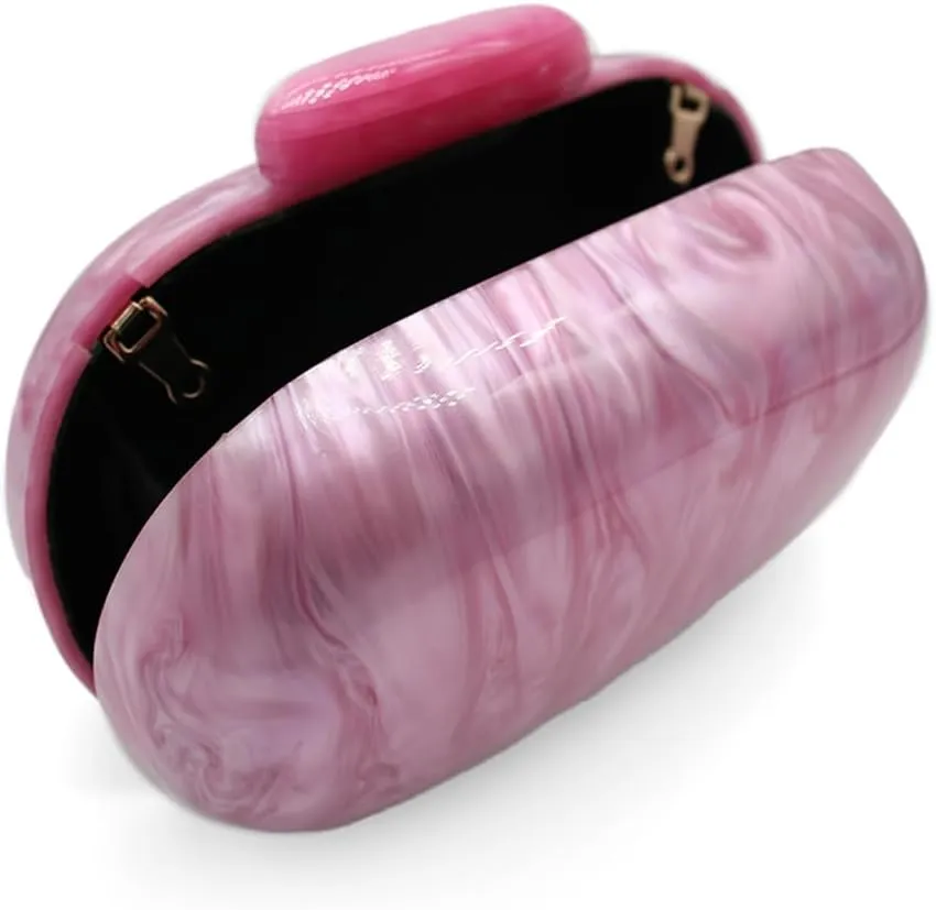 Acrylic Evening Clutch Bag for Women Shell Shape Shoulder Crossbody Bag Glitter Marble Purse Handbag