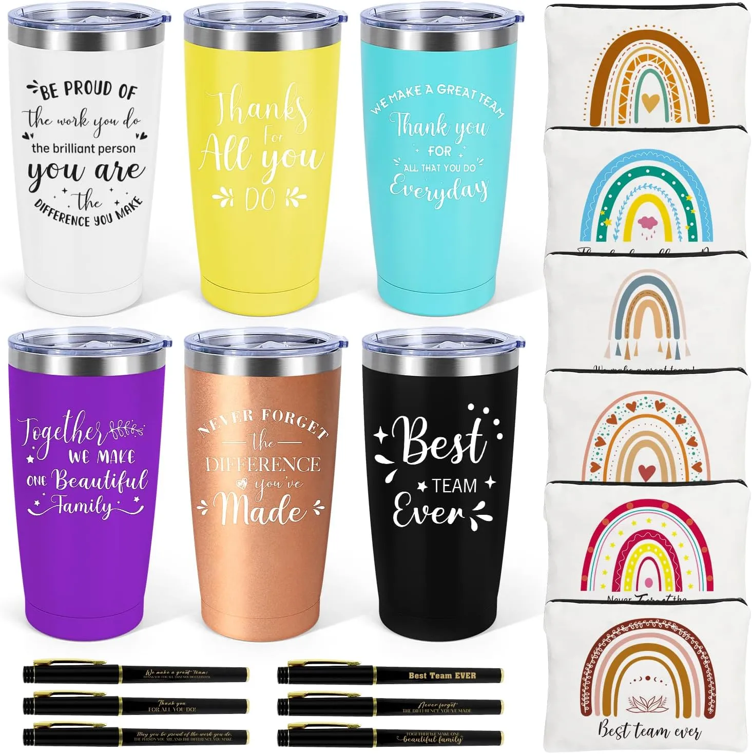 Administrative Professional Day Gifts, 6 Set Employee Appreciation Gifts Bulk, Gift for Coworkers Teachers Nurses, 20 OZ Inspirational Tumbler Makeup Bags Pen Thank You Gift For Women Men Team Staffs