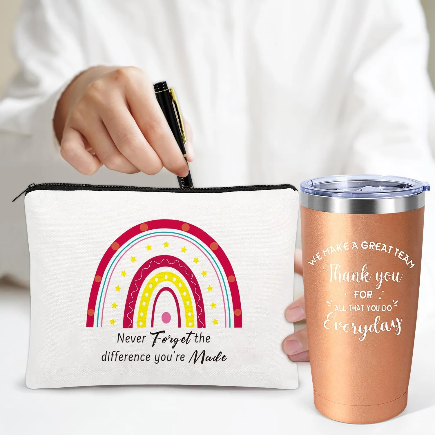 Administrative Professional Day Gifts, 6 Set Employee Appreciation Gifts Bulk, Gift for Coworkers Teachers Nurses, 20 OZ Inspirational Tumbler Makeup Bags Pen Thank You Gift For Women Men Team Staffs