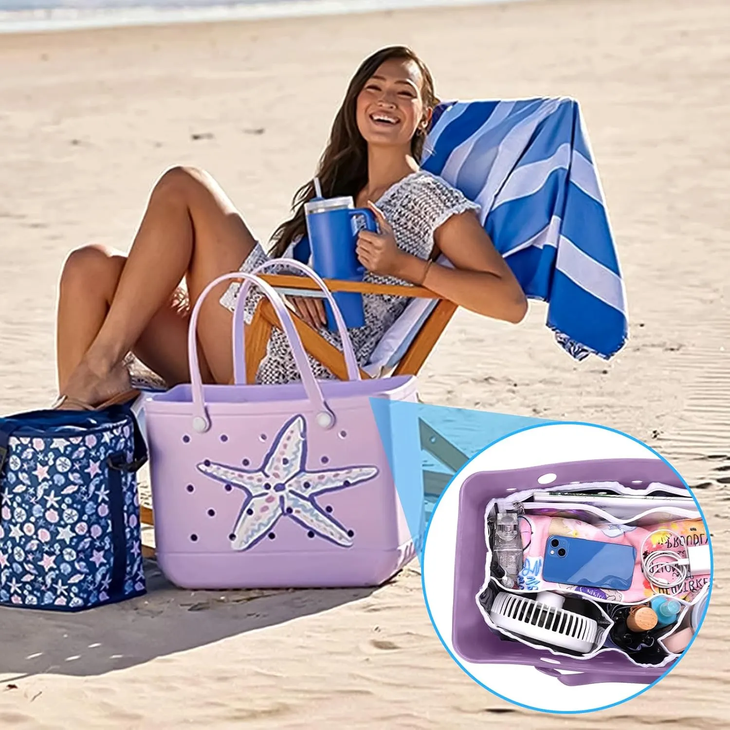 AIERSA Clear Beach Bag Organizer Compatible with Bogg Bag X Large Size, Transparent Insert Divider Liner for XL Bogg Bag Accessories -White