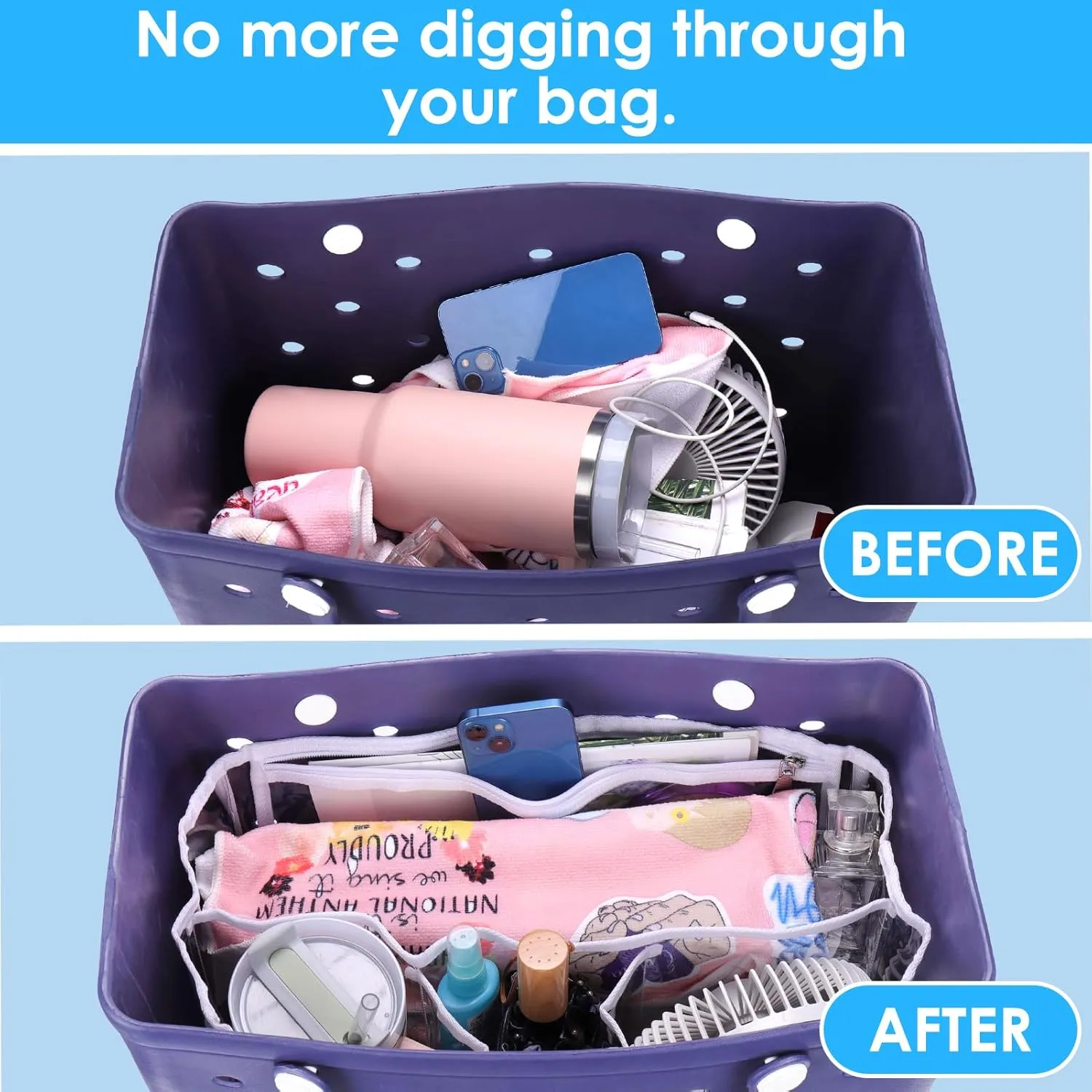 AIERSA Clear Beach Bag Organizer Compatible with Bogg Bag X Large Size, Transparent Insert Divider Liner for XL Bogg Bag Accessories -White