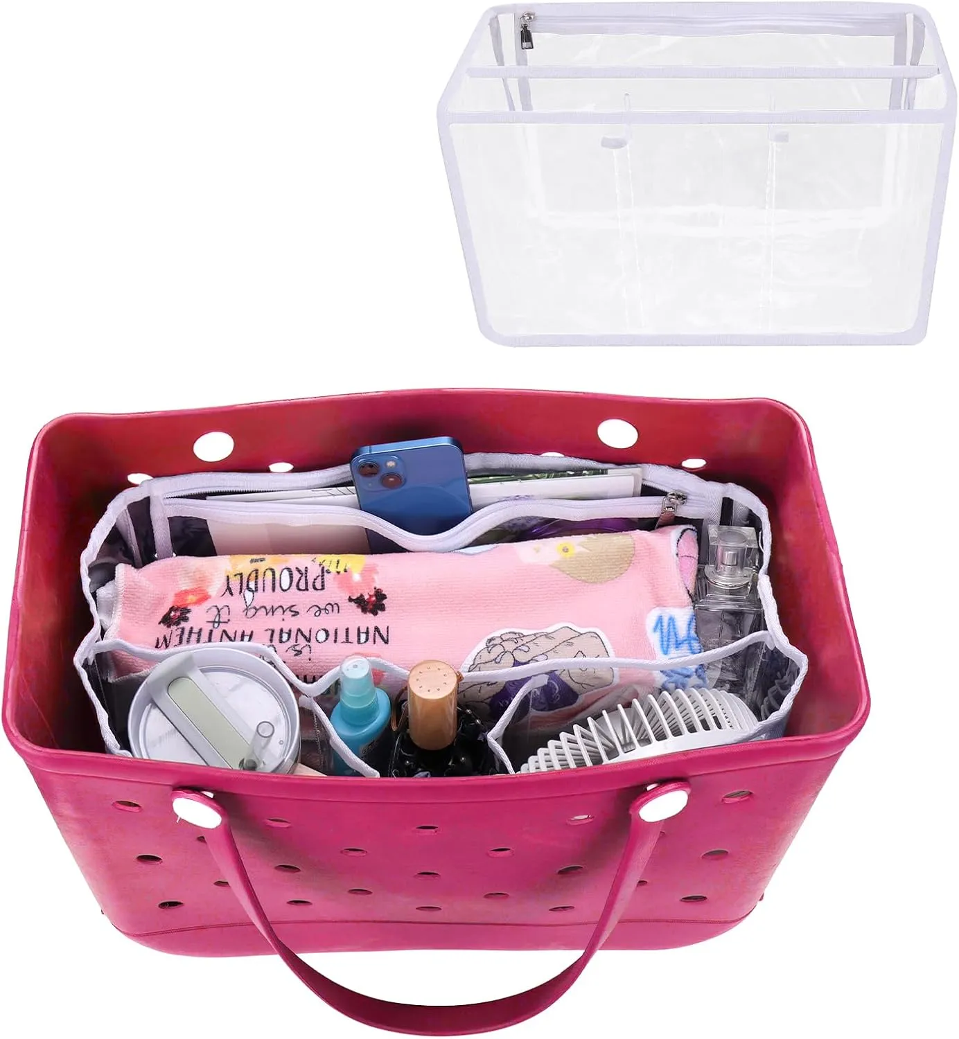 AIERSA Clear Beach Bag Organizer Compatible with Bogg Bag X Large Size, Transparent Insert Divider Liner for XL Bogg Bag Accessories -White