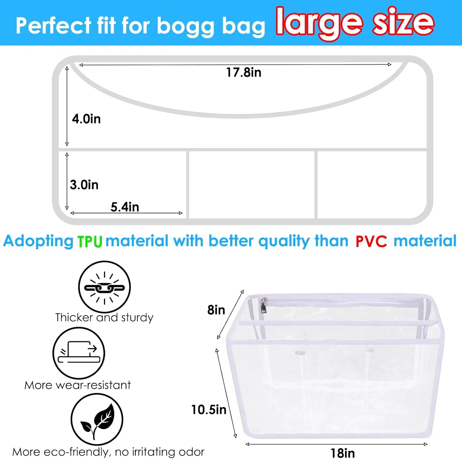 AIERSA Clear Beach Bag Organizer Compatible with Bogg Bag X Large Size, Transparent Insert Divider Liner for XL Bogg Bag Accessories -White