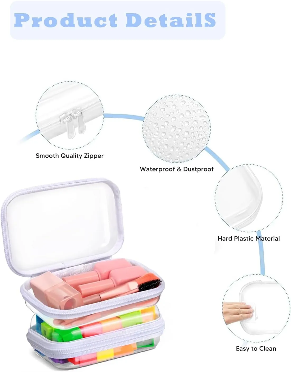 Aimery 3 Pack Clear Hard Shell Zipper Case, Waterproof Hard Plastic Zipper Pouch,Portable Clear Travel Makeup Case,Toiletry & Cosmetic Bag, Storage Pouch For Snacks Toy