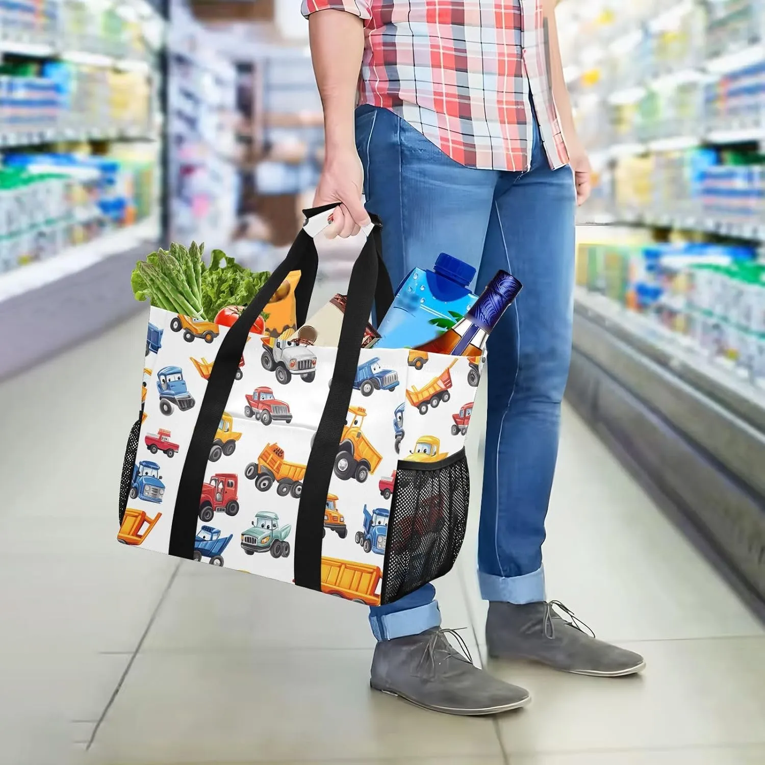 ALAZA Cartoon Cars Transport Waterproof Beach Tote Bags
