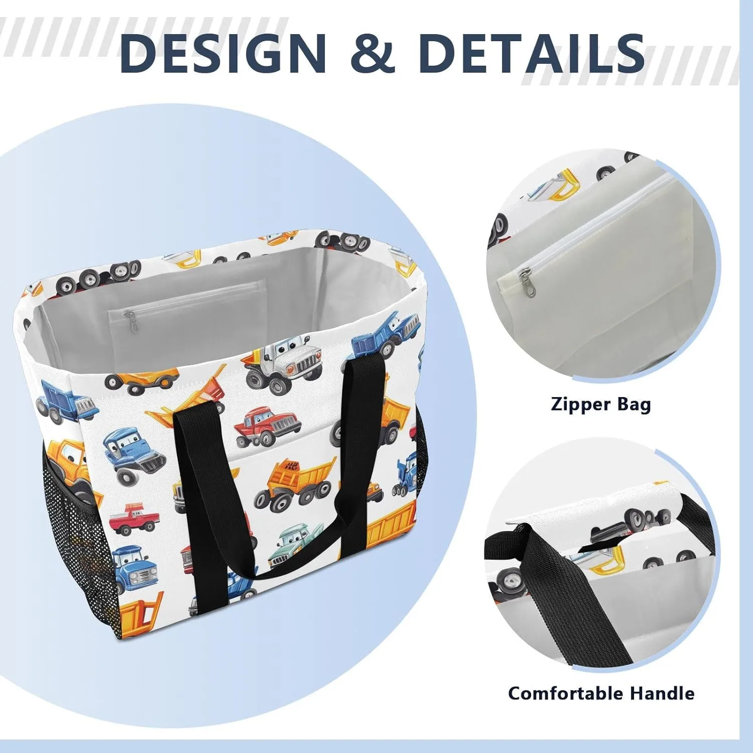 ALAZA Cartoon Cars Transport Waterproof Beach Tote Bags