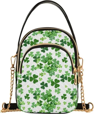 ALAZA Chain Crossbody Bags for Women Clover Leaves Shamrock Leaf Luck Quilted Shoulder Crossbody Handbags Travel Cross Body Cell Phone Purses Bags