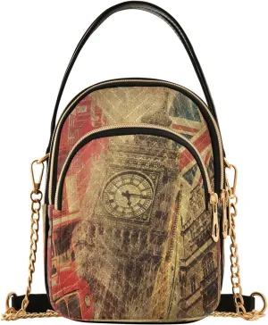 ALAZA Chain Crossbody Bags for Women Vintage London Collage Quilted Shoulder Crossbody Handbags Travel Cross Body Cell Phone Purses Bags